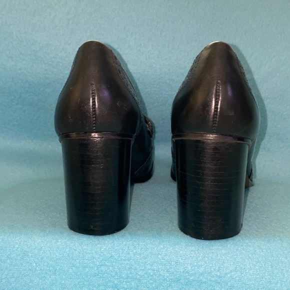 NINE & COMPANY leather wingtip slip on tassel chunky stacked heel black size 9M - Picture 5 of 12